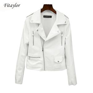 Fitaylor 2022 여성용 바이커 가죽 재킷, 부드러운 PU 펑크 아웃웨어, 캐주얼 모터 인조 가죽 화이트 재킷, 봄 가을 신상