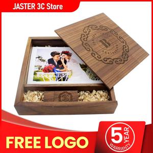 JASTER (1 PCS 무료 로고) 사진 독특한 앨범 호두 나무 USB + 상자 Pendrive USB 플래시 드라이브 8GB 16GB 32GB 64GB 128GB 사진