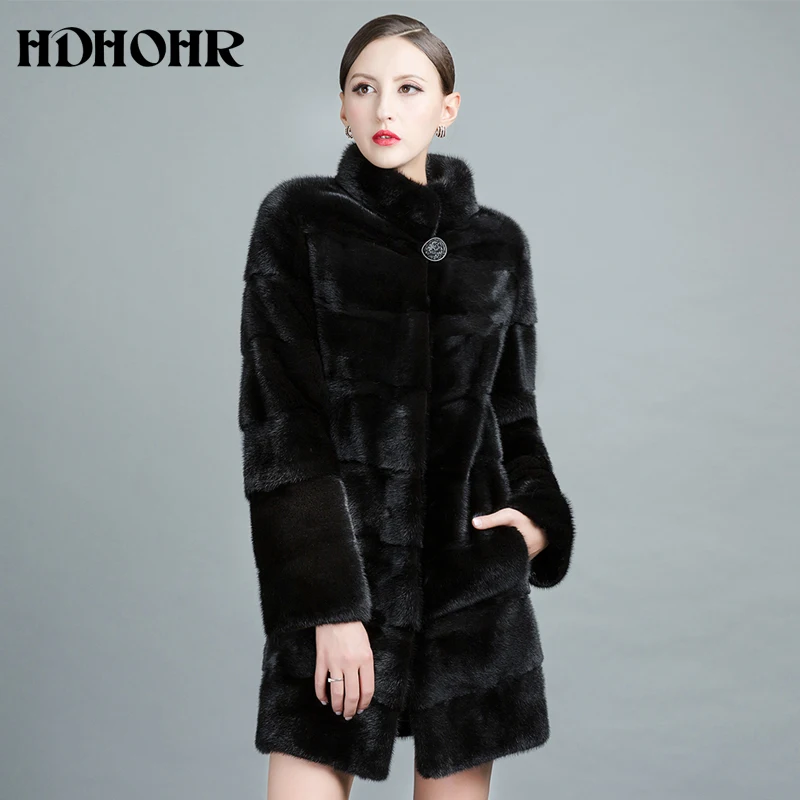 HDHOHR 여성용 천연 수입 밍크 모피 코트, 두꺼운 밍크 모피 재킷, 따뜻한 패션 모피 코트, 2025 하이 퀄리티