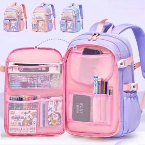 초등 학교 배낭 1-5 학년 소녀를위한 귀여운 다채로운 학교 가방 방수 대용량 만화 토끼 Mochila Escolar