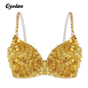 Womens Belly Dancing Bustier Bra 패션 스파클 반짝이는 스팽글 구슬 장식 패딩 브라 탑 레이브 댄스 카니발 의상