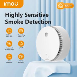 IMOU 독립형 연기 경보기(10년 리튬 배터리 작동 85DB 부저 곤충 물 증기 방지)