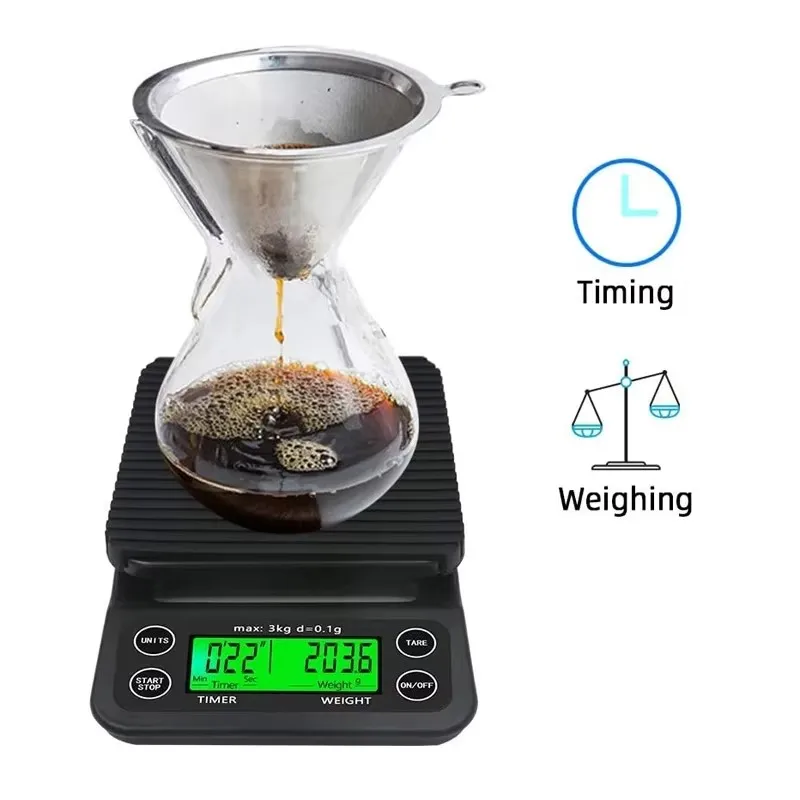 LCD 디스플레이 ABS 5kg 0.1g 디지털 커피 저울 타이머 포함 전자 드립 저울 전자 디지털 주방 저울