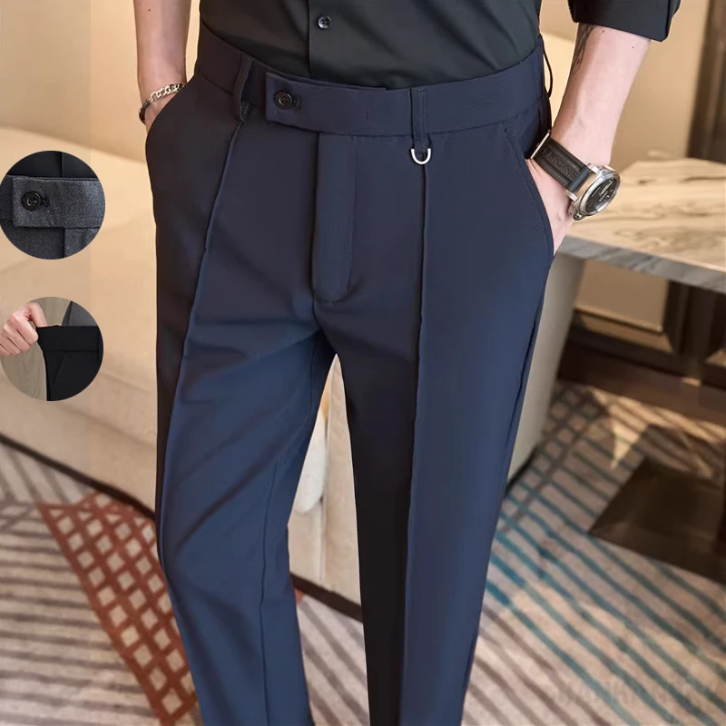 남성용 비즈니스 캐주얼 바지, 데일리 정장 작업 바지, 하이 퀄리티, 무지, 다용도 발목 길이 바지, 2024 신상