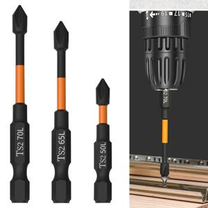 3PC 오렌지 S2 충격 강한 자기 안티 슬립 50-70mm 전기 핸드 드릴 크로스 스크루 드라이버 비트 전동 공구 액세서리 세트