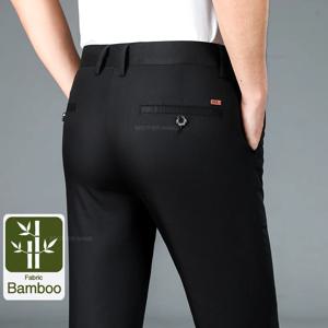 대나무 섬유 원단 남성용 캐주얼 바지, 초박형 탄성 소프트 스트레이트 비즈니스 바지, 클래식 블랙 카키 그레이, 여름 신상