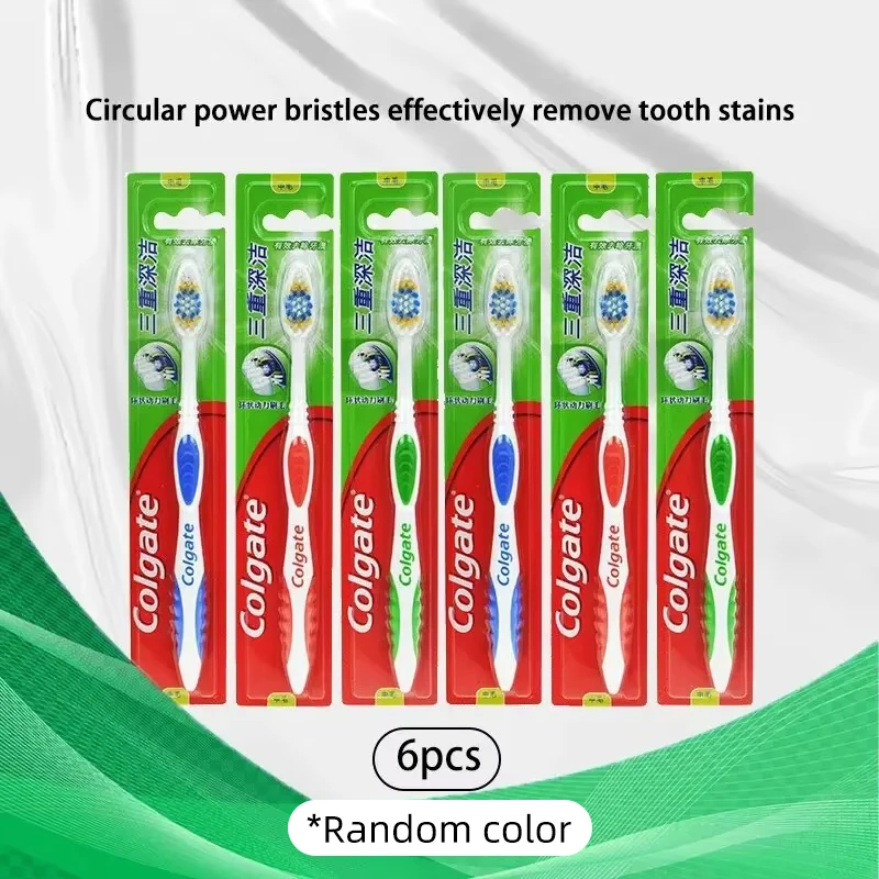 6pcs 무작위 색상 성인 부드러운 강모 칫솔 민감한 잇몸과 치아를위한 구강 위생 홈을위한 수동 칫솔