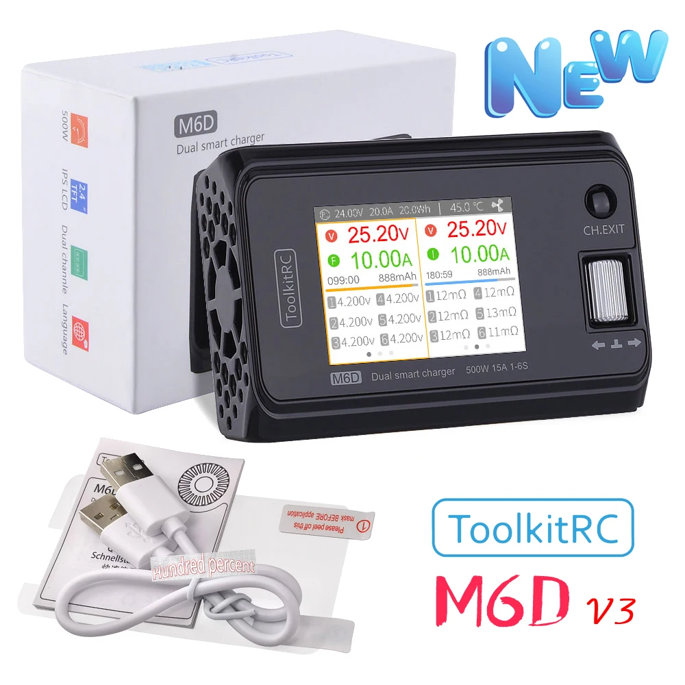 ToolkitRC M6D V3 500W 15A DC 듀얼 채널 미니 스마트 충전기 방전기 1-6S Lipo 배터리 FPV 모델 예비 부품 교체
