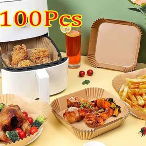 50/100pcs Square Airfryer Papers 비 스틱 일회용 종이 대형 에어 프라이어 일회용 식품 가정용 주방 오일 흡수