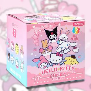 Sanrio 만화 지우개 고무 16/32pcs Kawaii 학생 문구 Kuromi 헬로 키티 3D 지우개 청소 도구 학교 어린이 선물