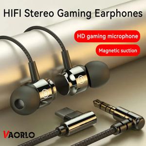 3.5mm L/TYPE-C 잭이 있는 메탈 마그네틱 유선 이어폰, Hi-Fi 스테레오 DJ 음악용, HD 마이크가 있는 노이즈 캔슬링 게임용 유선 헤드폰, 컴퓨터 스마트폰용