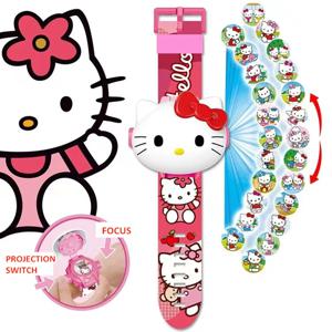 Sanrio 헬로 키티 장난감 세트 3D 프로젝션 디지털 시계 Cinnamoroll Kuromi 멜로디 애니메이션 액션 피규어 모델 장난감 아이 선물