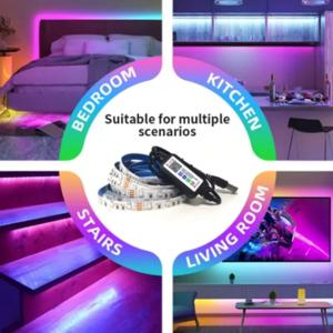 USB LED 스트립 RGB 앱 및 24 키 리모컨, 다이오드 조명 포함, 방 컴퓨터 후면 장식에 적합, 5V