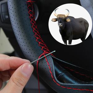 가죽 스티어링 휠 커버 37-38cm 바늘과 스레드가있는 범용 DIY 땋은 자동차 스티어링 휠 보호대