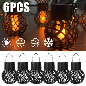 1-6Pcs LED 야외 불꽃 효과 매달려 랜턴 방수 정원 장식 램프 파티오 정원 마당에 대 한 태양 요정 빛