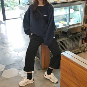 여성 스웨터 편지 티셔츠 여름 한국 패션 얇은 세련된 까마귀 셔츠 긴 소매 탑 여성 느슨한 풀오버 Y2k 의류