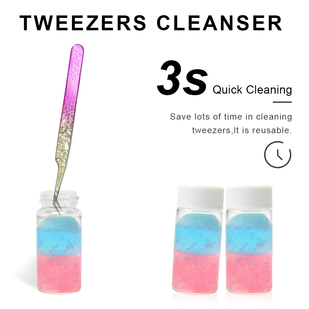 25ml 속눈썹 족집게 클리너 속눈썹 연장 족집게 접착제 리무버 액체 및 스폰지 볼 청소 접착제로 청소 도구