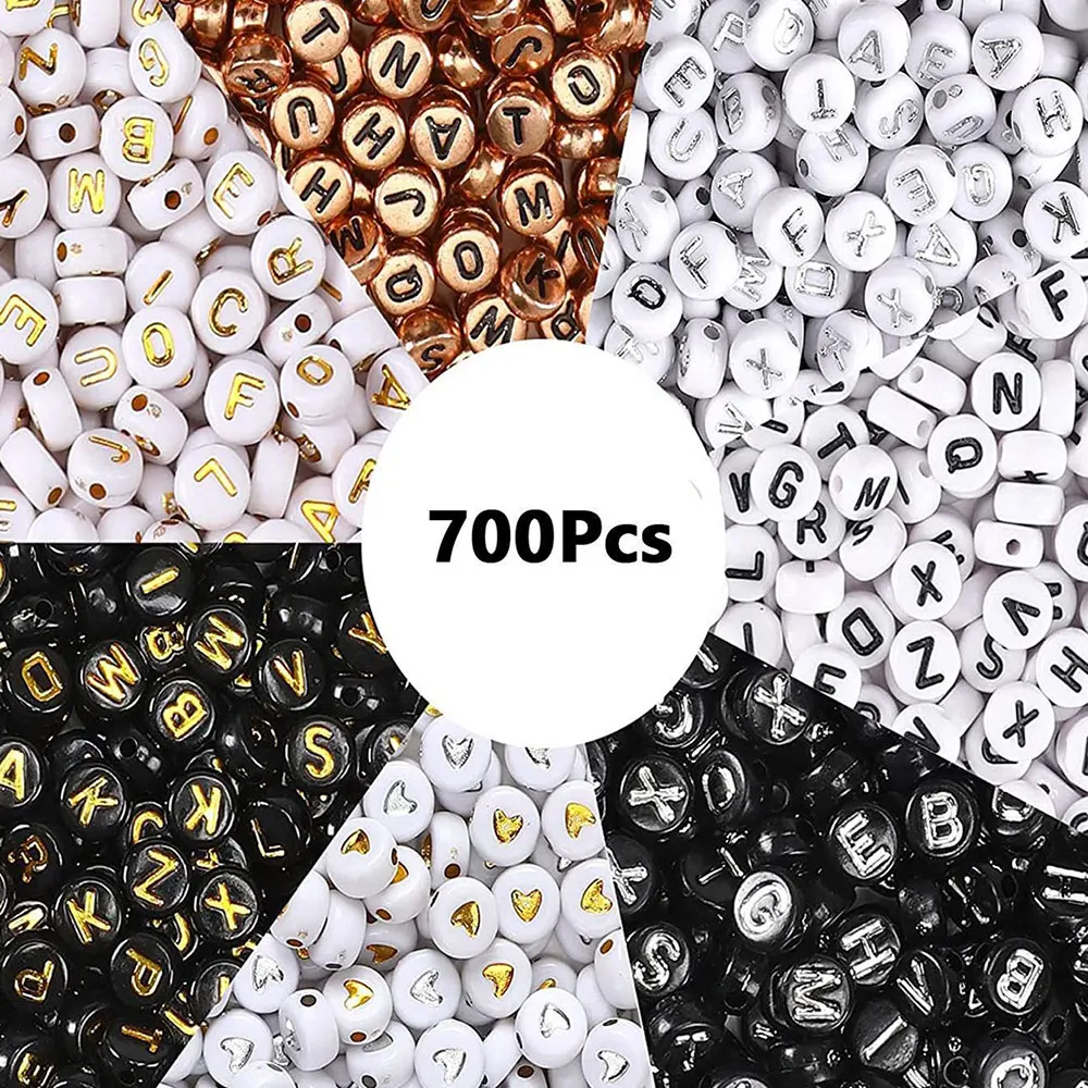700pcs 7 색 라운드 편지 구슬 DIY 목걸이 팔찌 (7x4mm) 만들기 보석에 대 한 아크릴 알파벳 번호 구슬