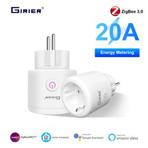 GIRIER 스마트 플러그 ZigBee 20A 스마트 홈 콘센트 소켓 EU 4200W 전원 모니터 기능 지원 Alexa Google 홈 어시스턴트