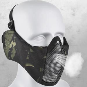 귀 보호 기능이있는 사냥 접이식 메쉬 마스크 Airsoft Half Face Paintball 슈팅 전술 CS Wargame 얼굴 보호 마스크