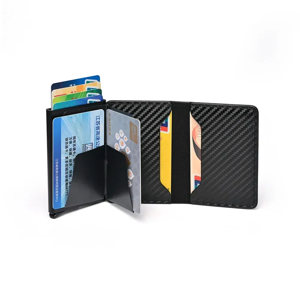 RFID 안티 블로킹 도난 방지 자동 팝업 카드 홀더, 남성용 블랙 ID 신용 카드 홀더 케이스 지갑, 탄소 섬유 지갑