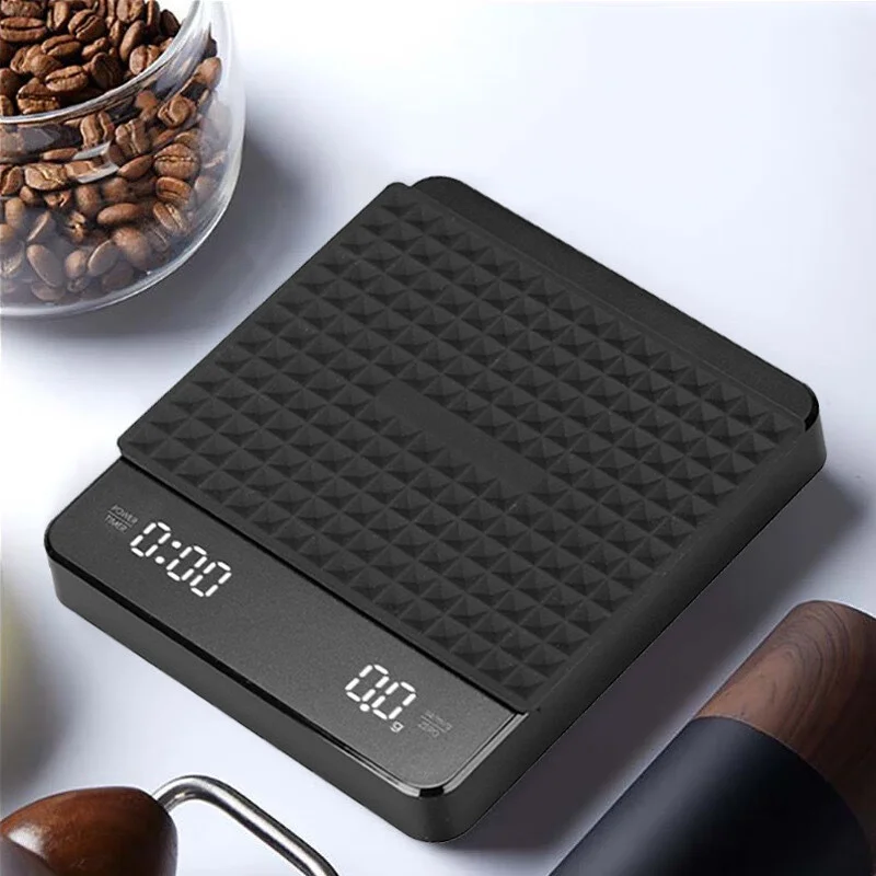 타이머 LED 스크린이 있는 디지털 충전식 커피 스케일 에스프레소 USB 3kg 최대 무게 0.1g 고정밀 측정 주방 저울