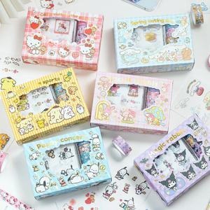 카와이 만화 헬로 키티 스티커 롤 선물 상자 귀여운 Cinnamoroll Kuromi 내 멜로디 핸드 Acount 테이프 스티커 데칼 어린이 장난감