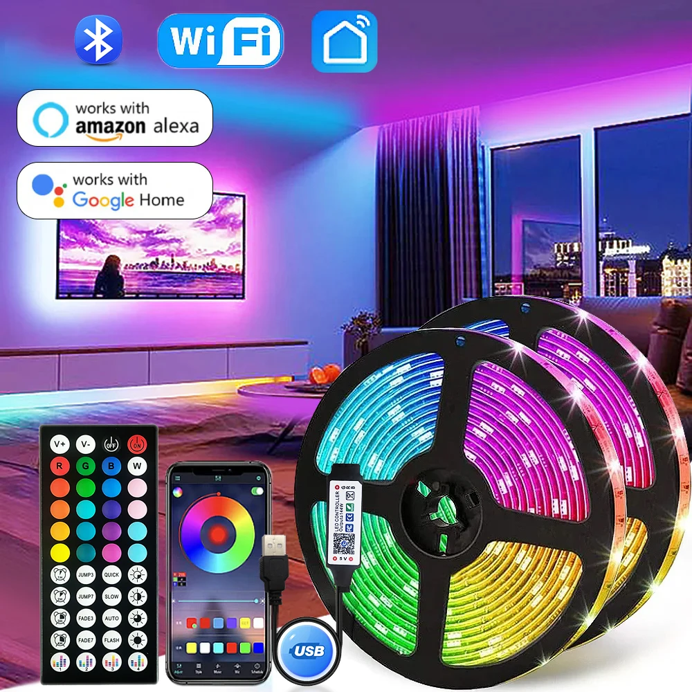 Usb 5V Led 스트립 빛 5050 Rgb Led 테이프 블루투스 Wifi App 원격 제어 Led 룸 조명 1-30M 백라이트 리본 조명 램프