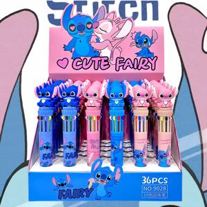 디즈니 36pcs 볼펜 만화 스티치 10 색 마커 0.7mm 어린이 낙서 여러 가지 빛깔의 휴대용 펜 학생 편지지 배우기