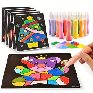 모래 그림 어린이 컬러 모래 소년과 소녀 아기 수제 Diy 생산, 긁는 예술 모래 그림 세트 장난감