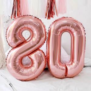 32 인치 번호 알루미늄 호일 풍선 로즈 골드 번호 0-9 풍선 생일 웨딩 장식 파티 용품