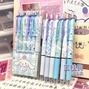 Sanrio 헬로 키티 Kuromi 6pcs 젤 펜 0.5mm 빠른 건조 만화 학교 문구 학생 용품 Kawaii Y2k 선물 세트 Cinnamo