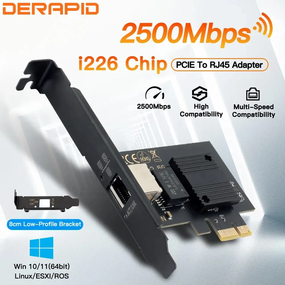 Intel I226-V PCIE-RJ45 네트워크 어댑터 데스크탑/PC Easy Set 용 2.5G 기가비트 이더넷 100/1000/2500Mbps RJ45 LAN 컨트롤러