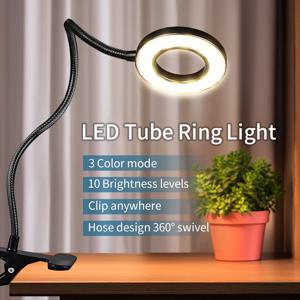 LED 책상 클립 연구 램프 USB 3 색 조정 가능한 침대 옆 책상 밤 램프 다목적 유연한 검은 독서 등