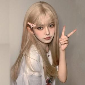 합성 가발 여성 긴 직선 머리 긴 고온 실크 화학 섬유 메커니즘 전체 머리 세트의 뜨거운 판매