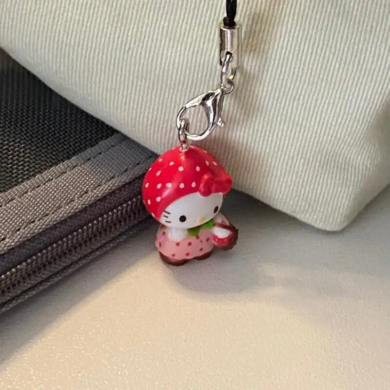 Sanrio 딸기 헬로 키티 휴대 전화 펜던트 귀여운 재미 있은 DIY 배낭 펜던트 열쇠 고리 장식 친구 생일 선물
