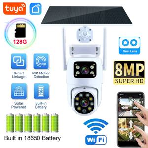 태양 광 카메라 2 렌즈 야외 방수 Tuya WiFi APP 경고 알림 PTZ CCTV 감시 자동 추적 스마트 라이프 인터콤