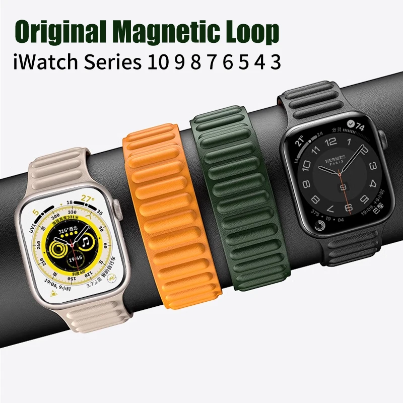 Apple Watch 밴드 용 가죽 링크 44mm 40mm 45mm 49mm 41mm 기존 마그네틱 루프 팔찌 iWatch 시리즈 8 3 SE 6 7 울트라 스트랩
