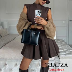 TRAFZA 섹시한 프릴 미니 파티 드레스 여성 민소매 a 라인 세련된 이브닝 클럽 드레스 패션 2024 Y2K Girl Street Vestidos