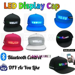 USB 충전식 블루투스 APP 프로그래밍 가능한 LED 스크롤 메시지 디스플레이 보드 힙합 거리 스냅 백 모자 남여 야구 모자