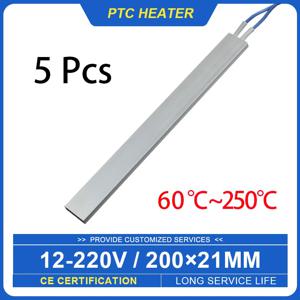 온도 조절 세라믹 PTC 가열 시트, 알루미늄 쉘 가열 플레이트, 히터 액세서리, 12V ~ 220V ACDC, 200*21mm, 60 ~ 250 °C, 5 개