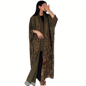 인쇄 된 오픈 프론트 Abaya 이슬람 Kaftans 전체 슬리브 맥시 드레스 여성 Jilbabs 터키 가운 Caftan 아라비안 Abayas 이슬람 의류