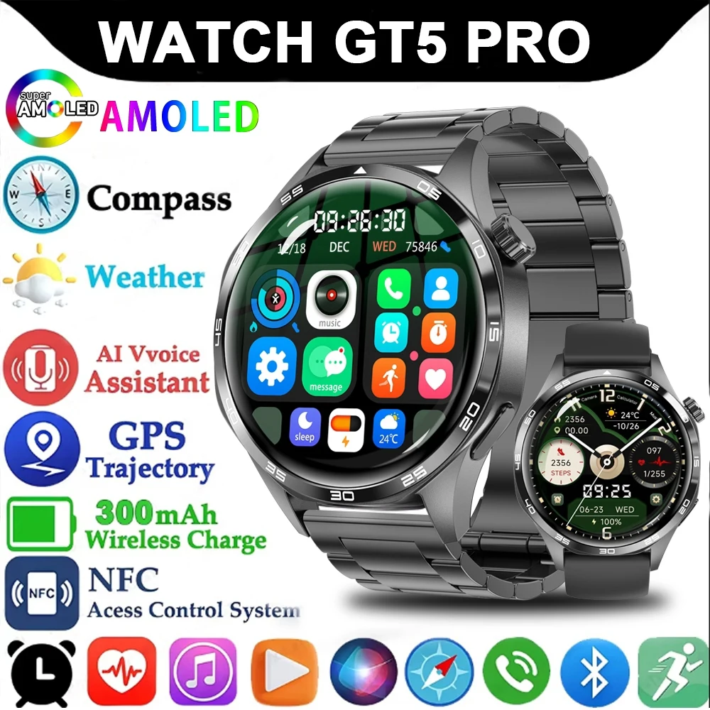 화웨이 GT5 프로 GPS NFC 스마트 워치 남성용, 360*360 AMOLED 화면 심박수 블루투스 통화, IP67 방수, 남자 스마트워치 2024