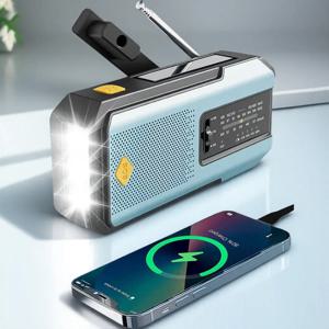 휴대용 태양 크랭크 비상 라디오 글로벌 FM 수신기 LED 손전등 2000mAh 고품질 SOS 알람