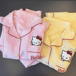 새로운 애니메이션 Sanrio 짧은 잠옷 헬로 키티 Kuromi Kawaii 만화 느슨한 잠옷 잠옷 세트 짧은 옷 소녀 생일 선물