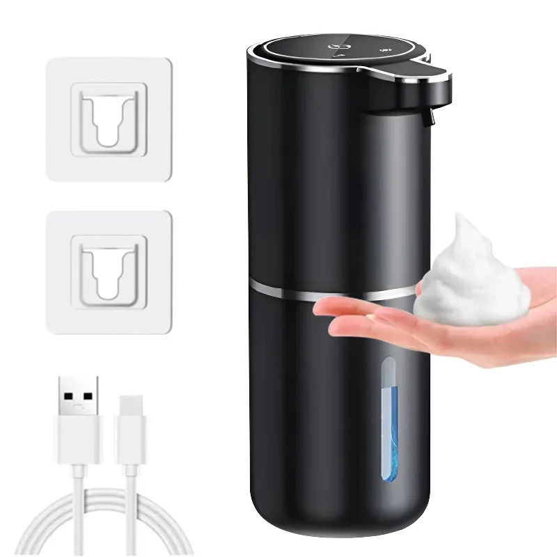 자동 비누 디펜서 비접촉식 거품 비누 디펜서, USB 충전식 전기 거품 비누 디펜서, 4 단계 조절 가능, 380ml