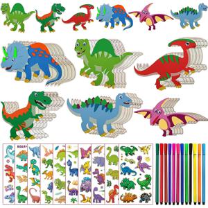 44PCS 공룡 DIY 나무 공예 세트, 공룡 공예 세트, 생일 공예 세트, 소녀/소년 생일 파티를위한 DIY 공예 만들기