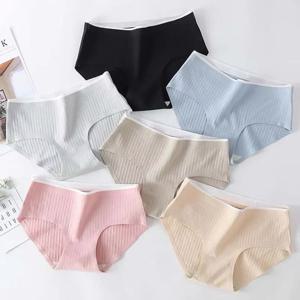 여성 속옷 코튼 이음매없는 줄무늬 팬티 솔리드 컬러 피부 친화적 인 란제리 여성 팬티 로우 허리 M-XL 플러스 사이즈