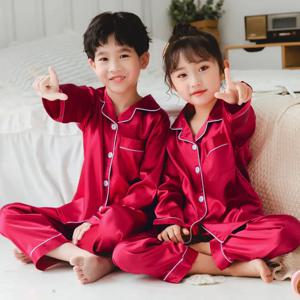 용수철 아동복 세트, 모조 실크 잠옷, 긴팔 바지, 어린이 잠옷 세트, 아기 여아 잠옷, 1 세트