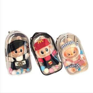 17cm Labubu 보관 가방 플러시 인형 가방 미끄러운 아기 가방 보호 커버 Pvc 투명 귀여운 방진 배낭 펜던트